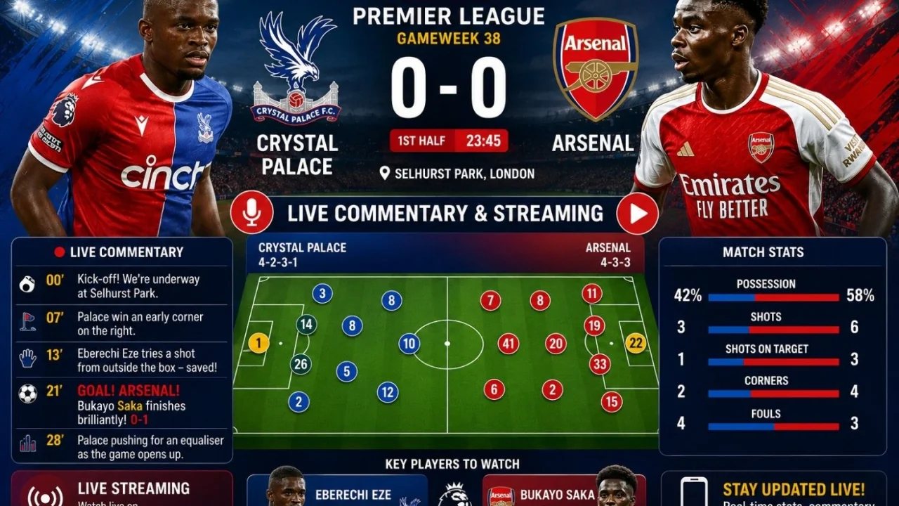 Crystal Palace vs Arsenal LIVE Commentary, Live Streaming, Score Updates & Graphical Match Center
