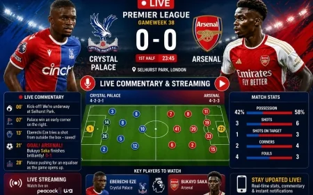 Crystal Palace vs Arsenal LIVE Commentary, Live Streaming, Score Updates & Graphical Match Center